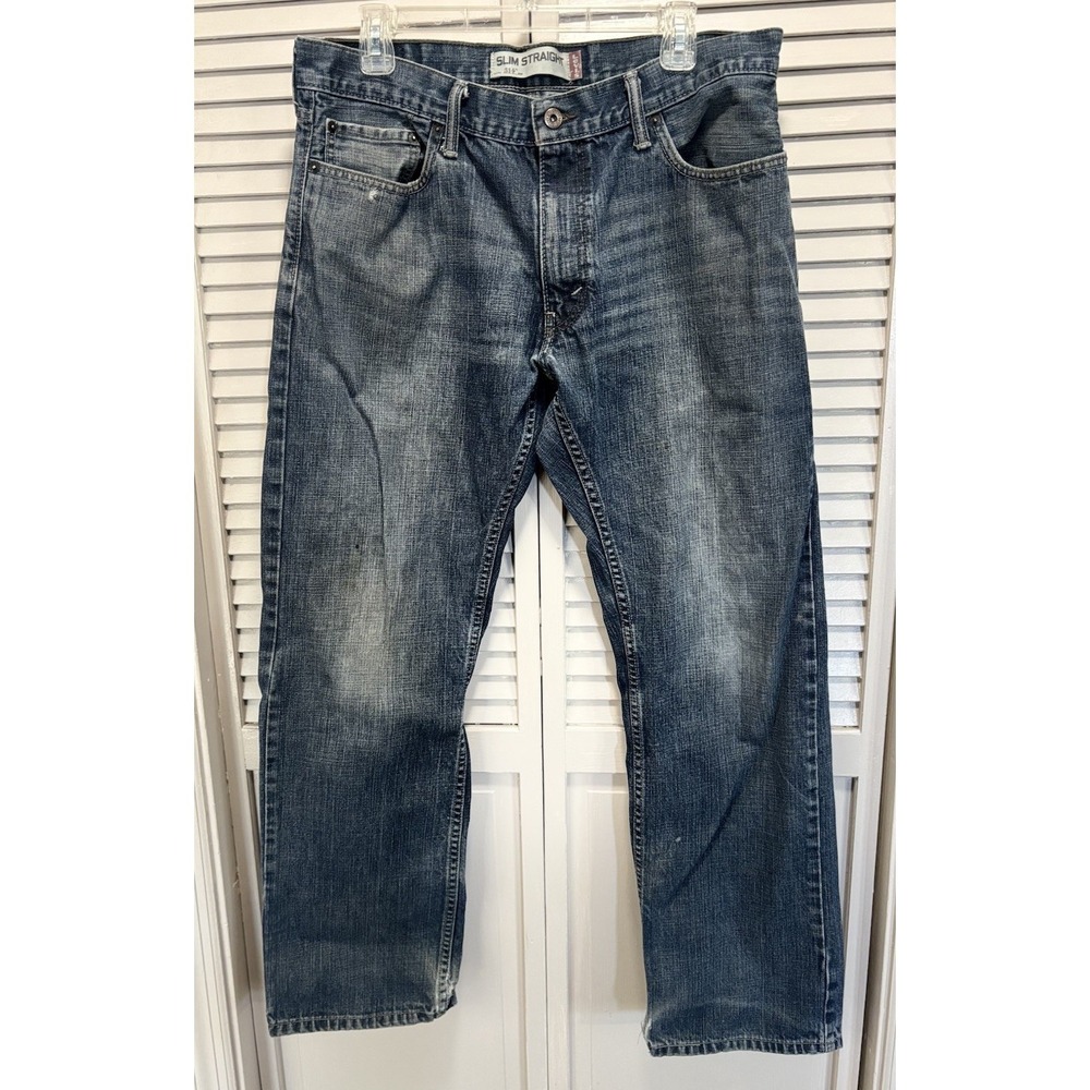 Levi's 514 Slim Straight Jeans Medium Wash Blue Denim Men's Size 36x32 Logo